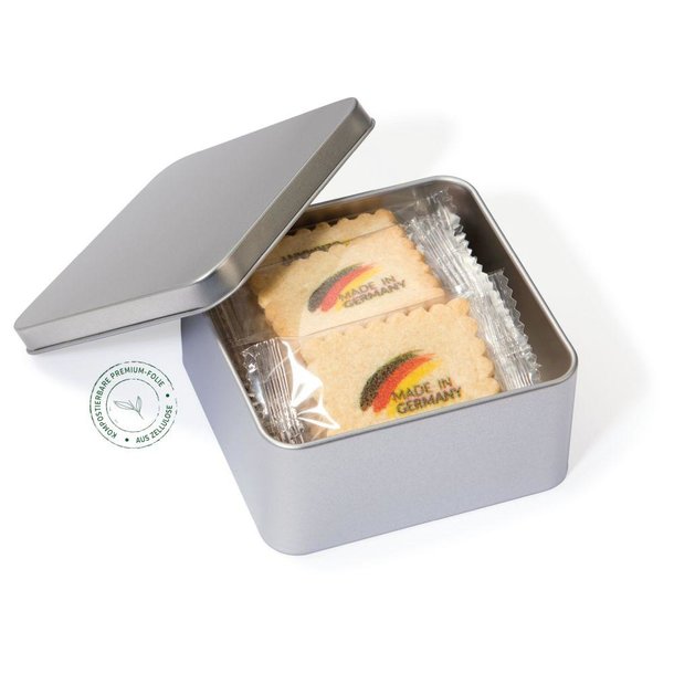 12x4C bedruckte Vanille-Butterkekse in Metallbox