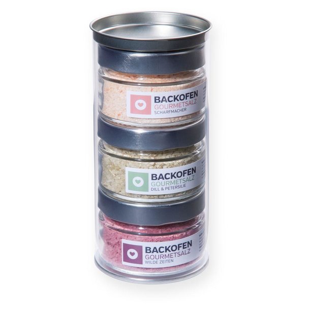 3 Gläser Backofen Gourmetsalz-Set Klarsicht-Runddose