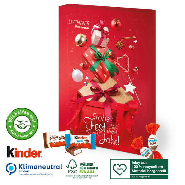 Adventskalender kinder® „Happy Moments“, Inlay aus 100% recyceltem Material