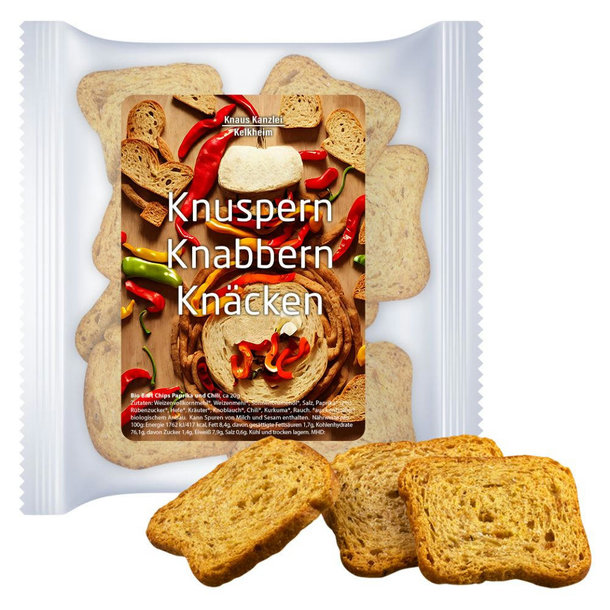 Brot Chips Paprika und Chili, ca. 20g, Express Maxi-XL-Tüte mit Etikett