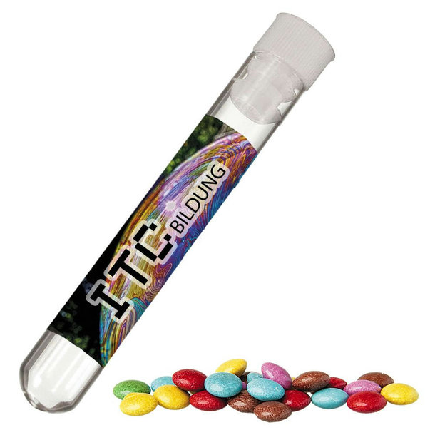 Bunte Schokolinsen, ca. 10g, Reagenzglas