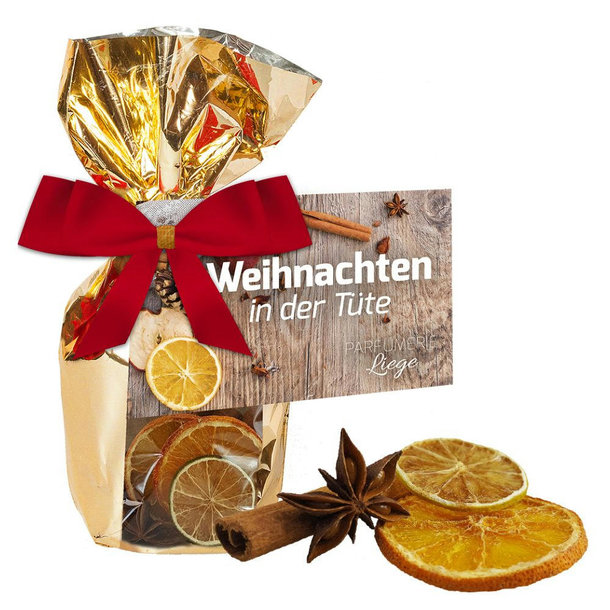 Duft-Deko, ca. 30g, Goldfolienbeutel mit Werbekarte
