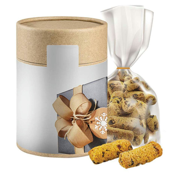 Fruchtstollen-Keks Schoko-Orange, ca. 130g, kompostierbarer Beutel in biologisch abbaubare Eco Pappdose Maxi