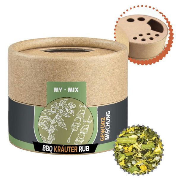 Gewürzmischung BBQ Kräuter Rub, ca. 28g, Biologisch abbaubarer Eco Pappstreuer Mini