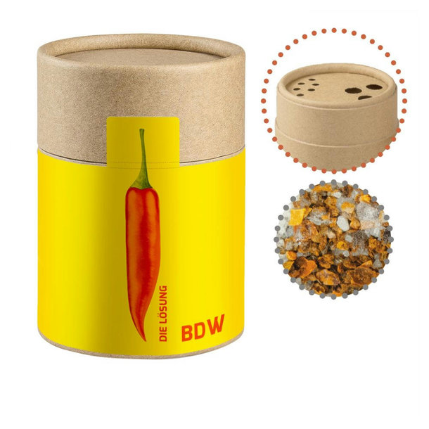 Gewürzmischung Chili-Salz, ca. 55g, Biologisch abbaubarer Eco Pappstreuer Midi