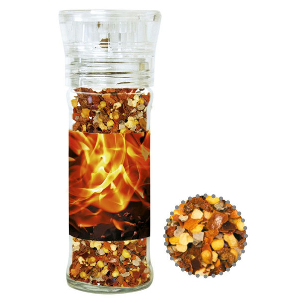 Gewürzmischung Feuer und Flamme, ca. 45g, transparente Gewürzmühle