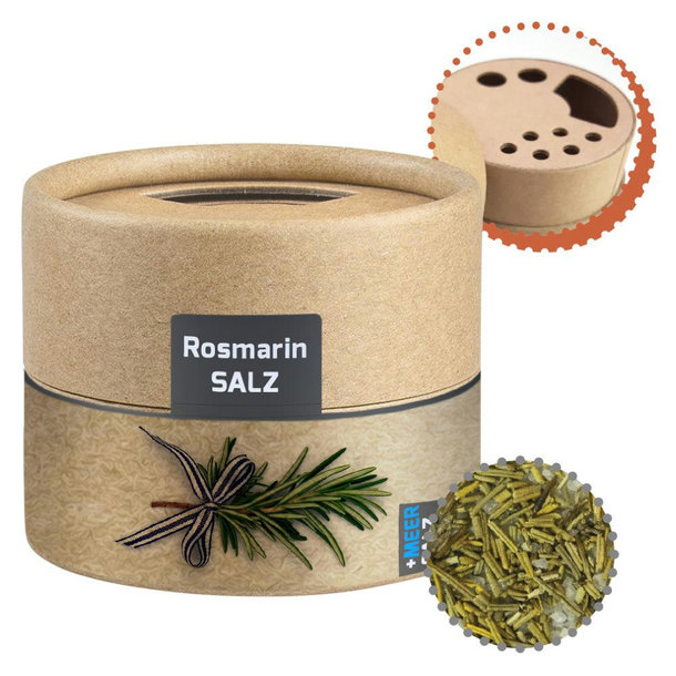 Gewürzmischung Rosmarin-Salz, ca. 52g, Biologisch abbaubarer Eco Pappstreuer Mini