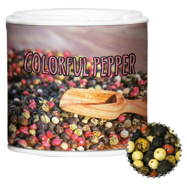 Gewürzmischung bunte Pfefferkörner, ca. 20g, Gewürzpappstreuer