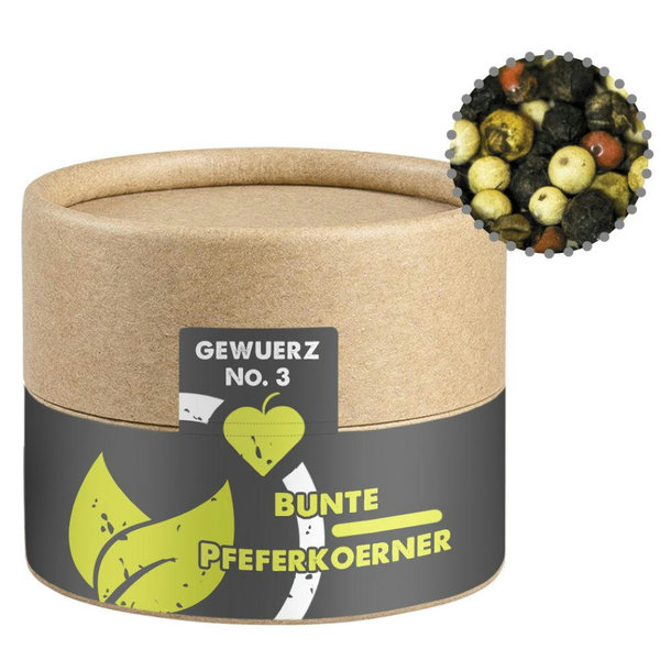 Gewürzmischung bunte Pfefferkörner, ca. 38g, Biologisch abbaubare Eco Pappdose Mini