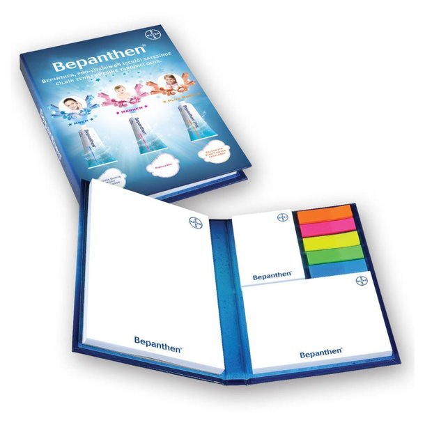 Hardcover-Booklet mit Notizblock, Haftnotizen und Indexstreifen