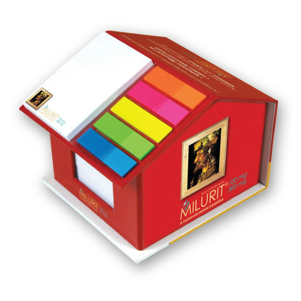 Hardcover-Haus mit Haftnotizen, Notizblätter und Indexstreifen