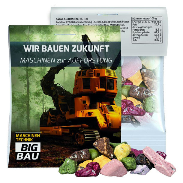 Kakao Kieselsteine, ca. 15g, Express Midi-Tüte mit Werbereiter