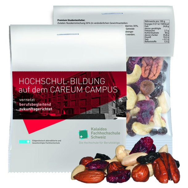 Premium Studentenfutter, ca. 15g, Express Midi-Tüte mit Werbereiter