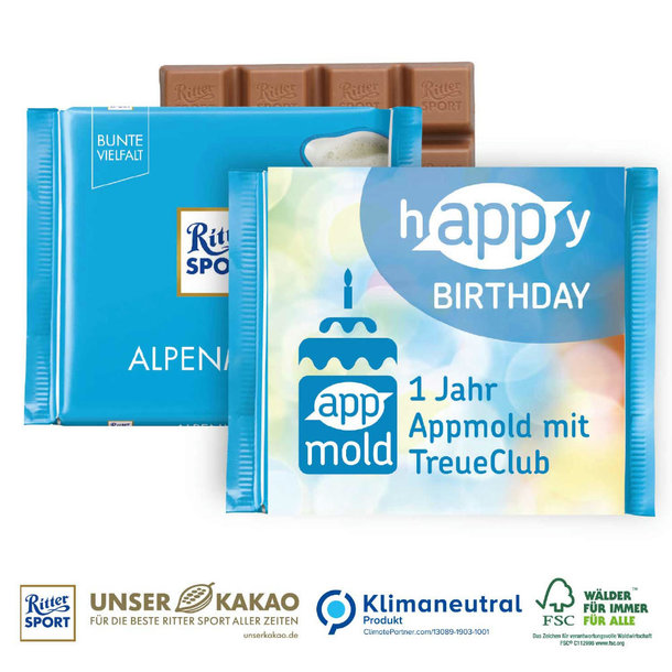 Ritter SPORT mit Werbebanderole, 100 g