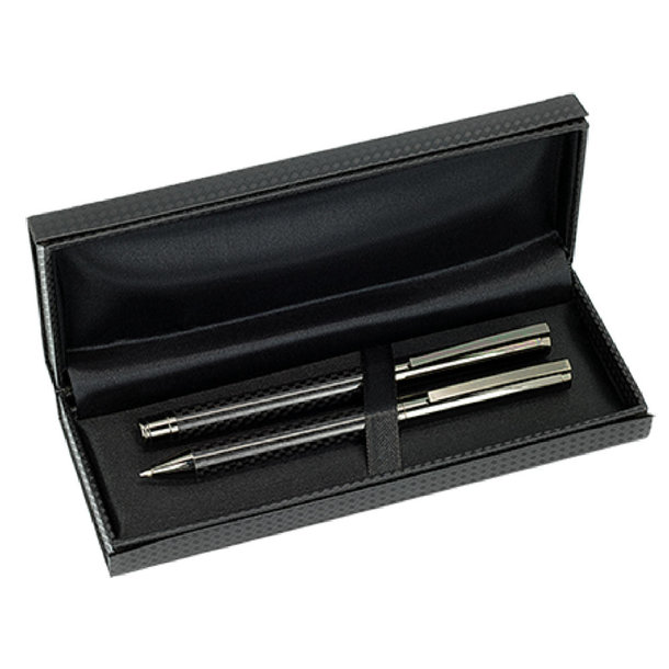 SAMAR Schreibset Metall Kohlefaser mit 1 Kugelschreiber und 1 Rollerball Peekay 