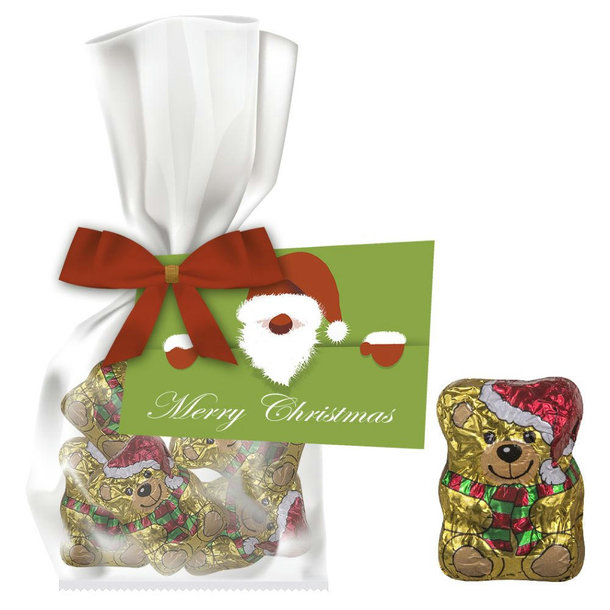 Schoko-Weihnachtsbärchen, ca. 35g, Express Flachbeutel mit Werbekarte