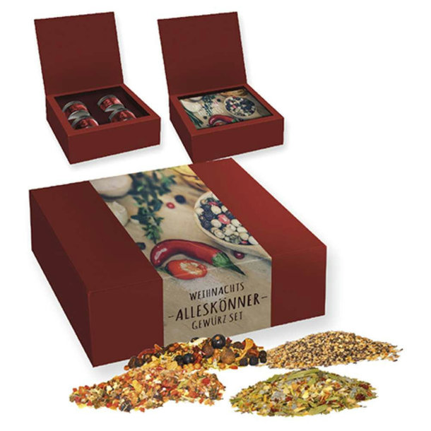 Verschiedene Weihnachts Gewürzmischungen, ca. 190g, Geschenk-Set Premium mit 4 Sichtfensterdosen