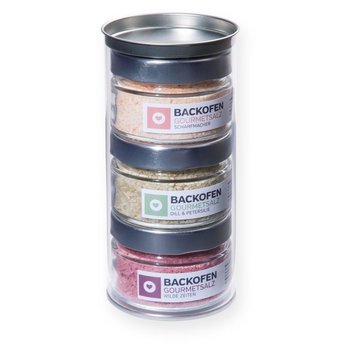 3 Gläser Backofen Gourmetsalz-Set Klarsicht-Runddose