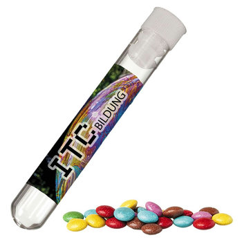 Bunte Schokolinsen, ca. 10g, Reagenzglas