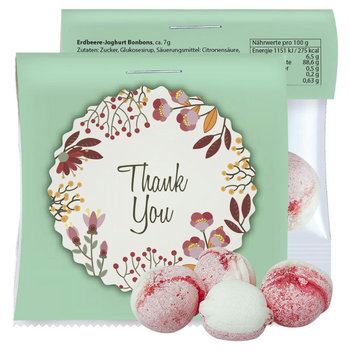 Erdbeer-Joghurt Bonbons, ca. 15g, Express Midi-Tüte mit Werbereiter