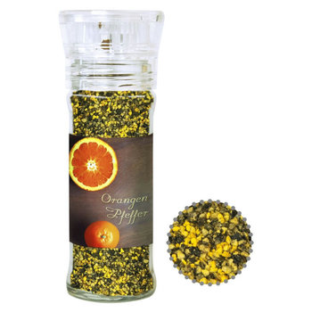Gewürzmischung Orangen-Pfeffer, ca. 45g, transparente Gewürzmühle