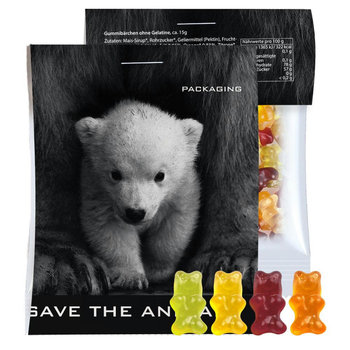 Gummibärchen ohne Gelatine, ca. 15g, Express Midi-Tüte mit Werbereiter