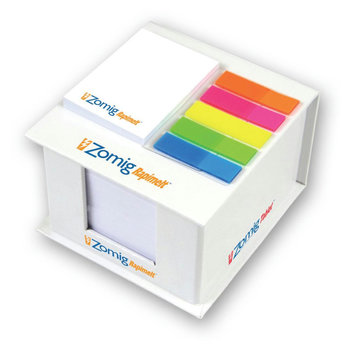 Hardcover-Box mit Notizzettel sowie Haftnotizen und Indexstreifen auf Deckel