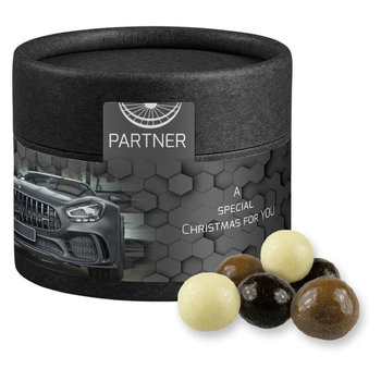 Knusperkugeln-Mix, ca. 25g, Biologisch abbaubare Eco Pappdose Mini schwarz