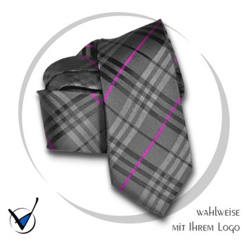 Krawatte Kollektion Dessin 43-7C - Anthrazit mit magenta Streifen