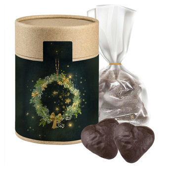 Lebkuchen Schokoherzen gefüllt, ca. 100g, Beutel in biologisch abbaubare Eco Pappdose Maxi
