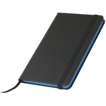 Notizbuch A6 schwarz mit Gummiband, Farbschnitt und Leseband, 60 Seiten