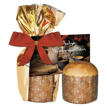 Panettone mit Rosinen, ca. 50g, Goldfolienbeutel mit Werbekarte