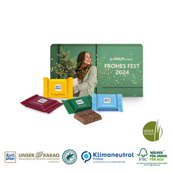 Ritter SPORT Schokotäfelchen in Präsentbox auf Graspapier