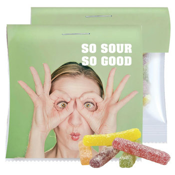 Saure Fruchtgummi-Stäbchen, ca. 30g, Express Maxi-Tüte mit Werbereiter