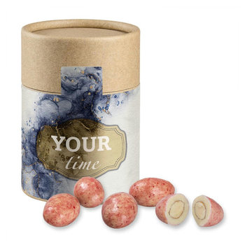 Schoko-Himbeer Mandeln, ca. 80g, Biologisch abbaubare Eco Pappdose Midi