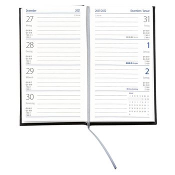 Taschenkalender "Klassik", im Format 8,7 x 15,3 cm, grau/blau, 128 Seiten, Balacron schwarz