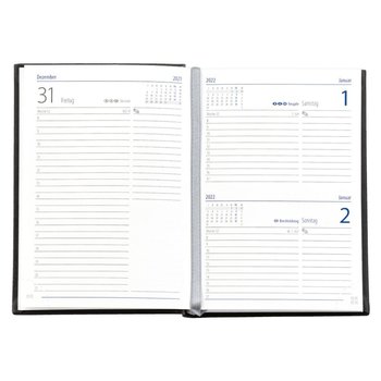 Taschenkalender "Taschenbuch Tag", im Format 10,5 x 14,8 cm, 352 Seiten, grau/blau, Balacron schwarz