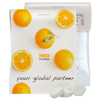 Traubenzucker Orange Drops, ca. 15g, Express Midi-Tüte mit Werbereiter