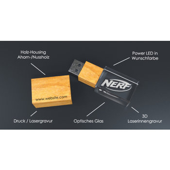 USB CRYSTAL 3D wood, (64GB) 3.0