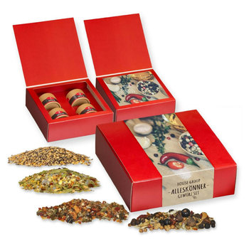 Verschiedene Weihnachts Gewürzmischungen, ca. 190g, Geschenk-Set Premium mit 4 Biologisch abbaubaren Eco Pappdosen Mini