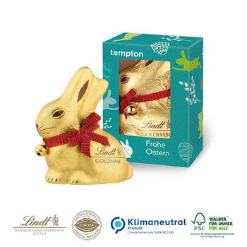 Werbekartonage „Lindt Goldhase“ 100 g auf Graspapier