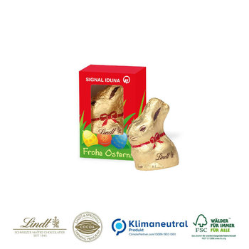 Werbekartonage mit Goldhase von Lindt, 10 g