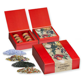 verschiedene Gewürzmischungen (Kategorie 2), ca. 160-260g, Geschenk-Set Premium mit 4 Biologisch abbaubaren Eco Pappdosen Mini