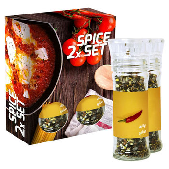 verschiedene Gewürzmischungen (Kategorie 3), 70-160g, 2er Set Glas mit Kunststoffmahlwerk in Faltschachtel